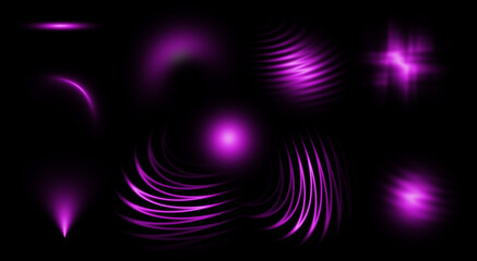 Dynamic Neon Purple Effects: Swirls, Flares, and Luminous Distortion