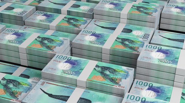 Maldives 1000 Rufiyaa Banknote Horizontal 3D Animation ? Realistic Motion, Finance, Economy, Business Investment, Money Flow, and Currency Visualization