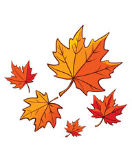 Vibrant Cartoon Maple Leaves Grouped for Autumn Seasonal Art