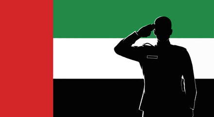 Silhouette of Emirati Soldier with UAE Flag Vector, UAE National day, December 2 