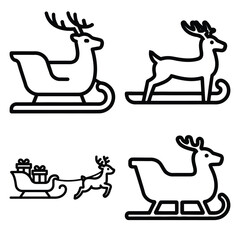 reindeer sleigh ride icon set, black color and white background