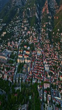  Aerial view of ancient streets and houses of the historic center of the city of Hyeres in the Var department on the azure coast