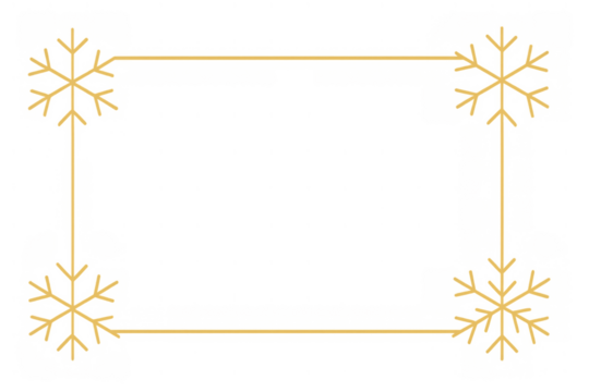 Golden snowflake frame for winter holidays, elegant christmas border with transparent background