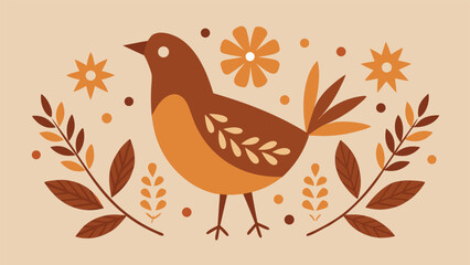 Bird in Foliage Decorative Illustration Vector Art Autumnal Design