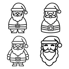 santa claus outline icon set, black color and white background