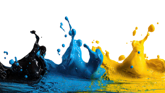 Colorful paint splashes on black background