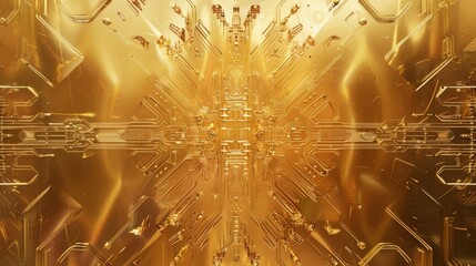 Radiant golden abstract technological network design with glowing intricate details
