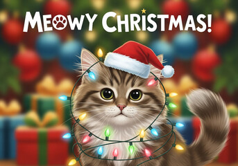 Funny Christmas Card – Cat in Santa Hat