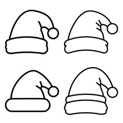 santa hat outline icon set, black color and white background