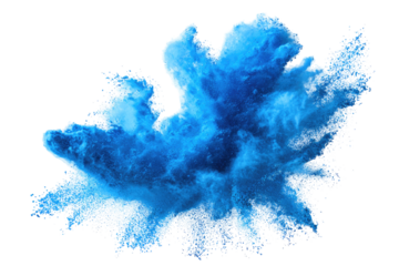 Vibrant blue powder explosion against a black background. Detailed texture and intricate shapes