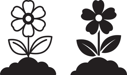 Two flowers growing from soil silhouette