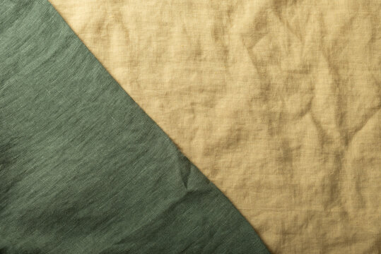 Yellow and green color Linen fabric texuture