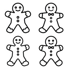 gingerbread man outline icon set, black color and white background