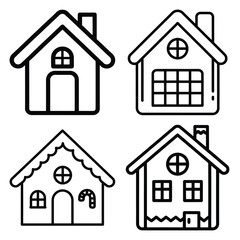 gingerbread house outline icon set, black color and white background