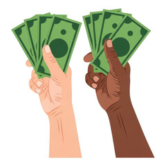 Diverse Hands Holding Money Green Banknotes Financial Concept
