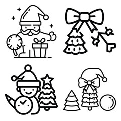 holiday cheer outline icon set, black color and white background