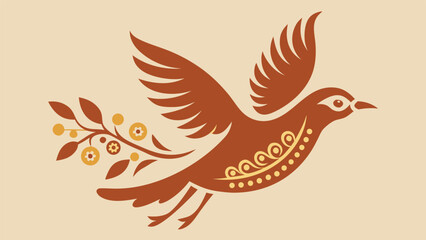Decorative Bird with Branch Vector Illustration Ornament Design