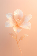 Obraz premium Pearlescent lily flower on pastel peach background – minimalist botanical 3D render, soft elegant bloom, modern aesthetic, vertical composition