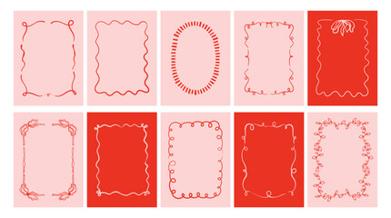 Pink and red Christmas border with vintage doodle  bow, ribbon, and lights. Perfect festive frame for posters, placards, invitations, and holiday vector designs.