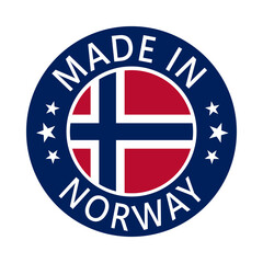 Obraz premium Norway Made in Stamp in circle with flag Vector template on white background