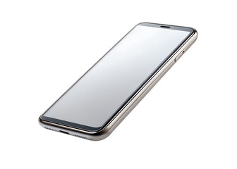 Sleek silver smartphone with a blank screen isolated on transparent background