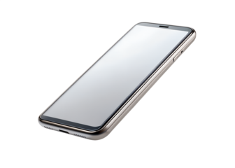 Sleek silver smartphone with a blank screen isolated on transparent background