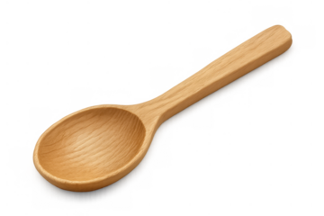 Wooden spoon for cooking and kitchen usage, natural kitchenware utensil with smooth wood texture on transparent background