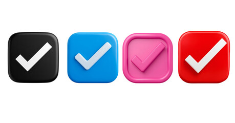 black ,blue ,pink and red 3d check icons