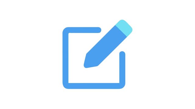 Blue pencil writing on a page icon on White