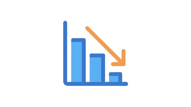 Falling bar chart with arrow indicating negative growth trend