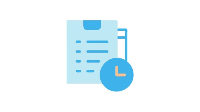 Flat Animation document deadline icon in light blue tones