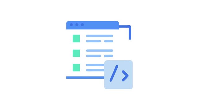 Iconic web development illustration of source code and browser window