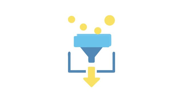 Data filtration funnel with processing and output graphic icon