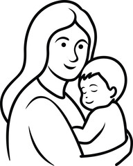 Mother hugging her baby sketch art line art illustration 