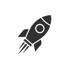 A Silhouette Icon of a Rocket Ship Launching into Space with Flames