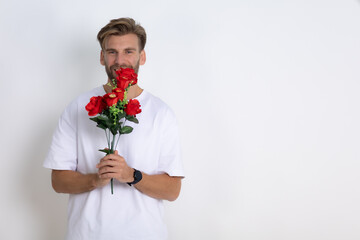 boy delivering a bouquet of flowers on Valentine's Day
