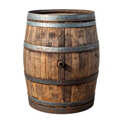 Obraz premium Aged wooden barrel, light brown wood, rustic, metal hoops