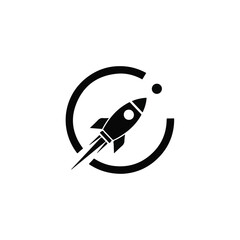 Modern Rocket Launching Upward Symbol Within A Circle Abstract Design