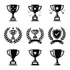 Collection of Trophy Award Icon Symbols in Silhouette Style
