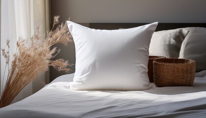 white linen pillow on bed