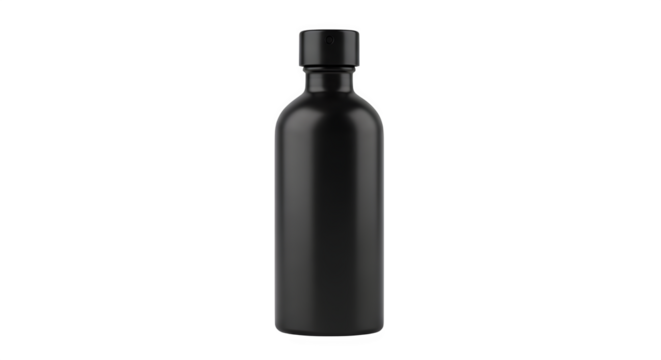 Sleek modern black bottle with a cap isolated on transparent background