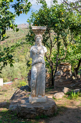 Ancient-Style Marble Statue of Woman in Garden with Orange Trees