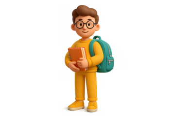 Student character standing with backpack and book representing education and learning, transparent background