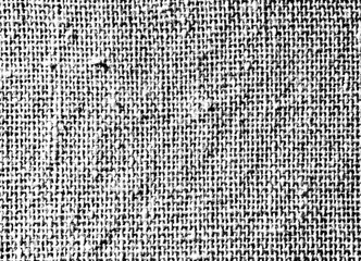 High-resolution burlap fabric texture with worn fibers and visible weave, isolated on a transparent background.