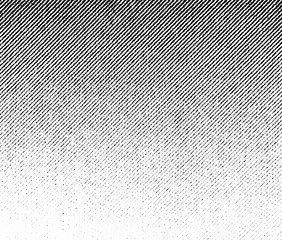 Dense diagonal halftone gradient with bold black dots on transparent background. Strong contrast with smooth fade transition.