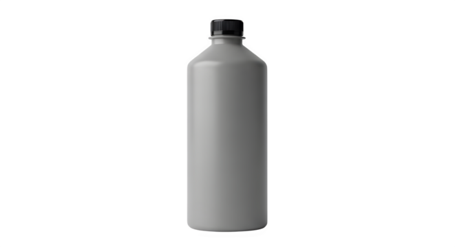 A tall slender light gray metal cylinder with a black cap isolated on transparent background