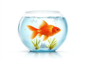 Goldfish swimming in a clear fishbowl