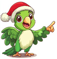 A modern clip art illustration of a Christmas green parrot wearing an eye patch and Santa hat, created with simple gradients, all on one layer
