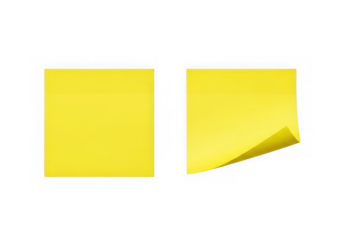 Two yellow sticky notes isolated on transparent background