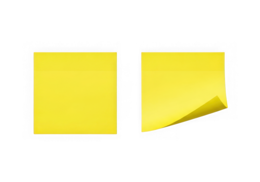 Two yellow sticky notes isolated on transparent background